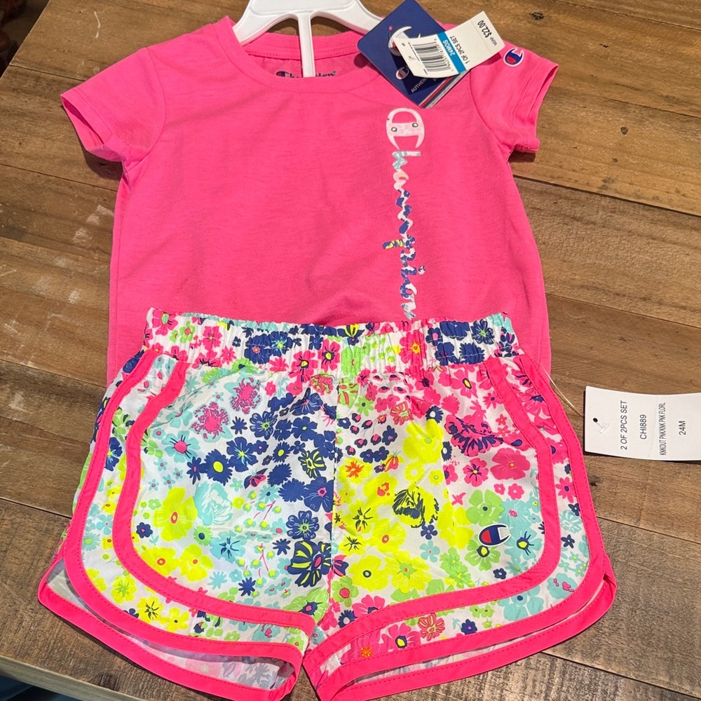Champion Pink Tee and Floral Shorts Set